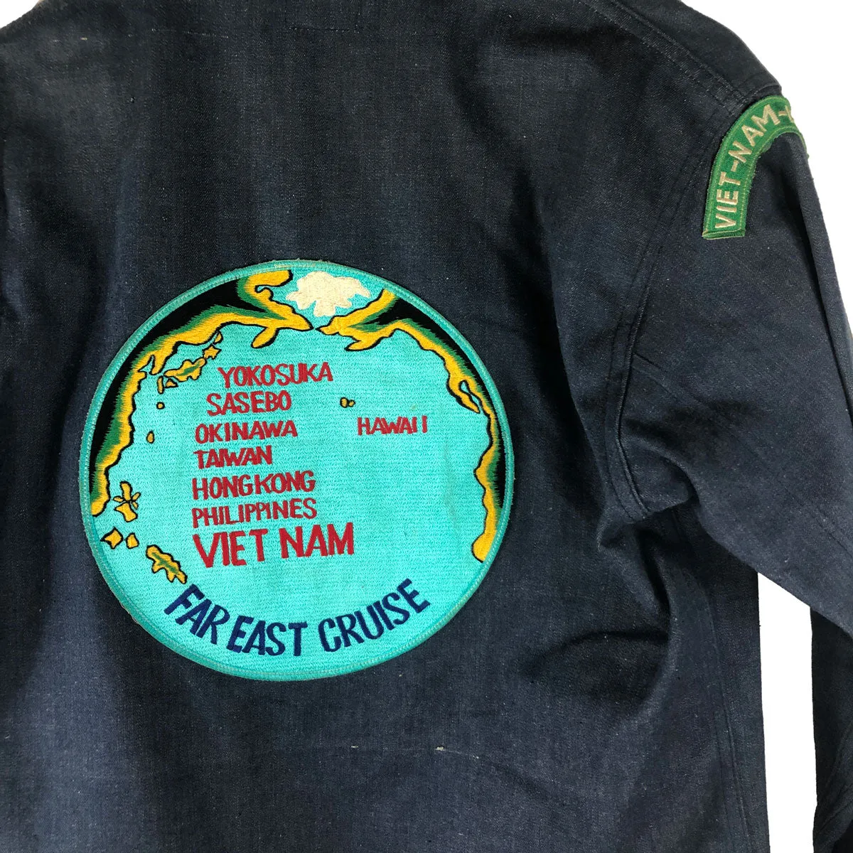 Patched Japanese Denim Junco Souvenir Jacket Far East Cruise USS Higbee Vietnam 1968