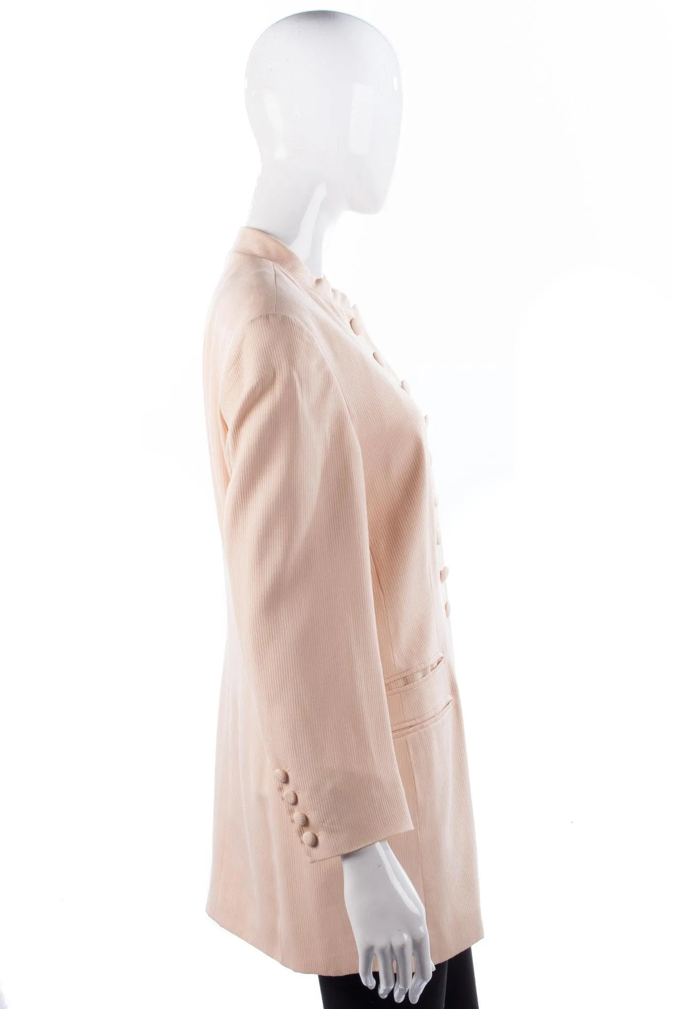 Paul Costelloe Long Jacket 100% Silk Mandarin Collar Peach Size 12