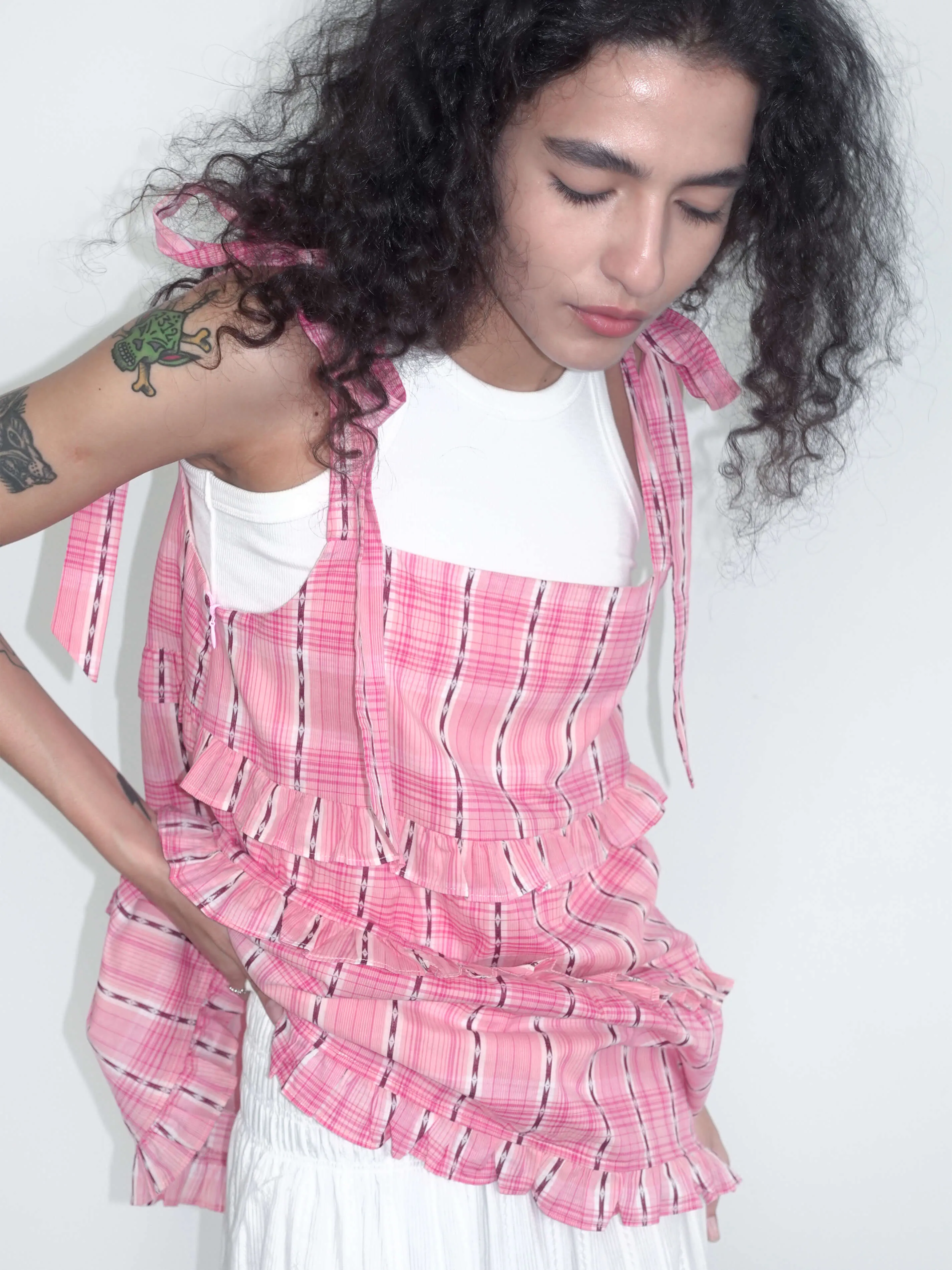 Pink Ruffled Striped Cami Top