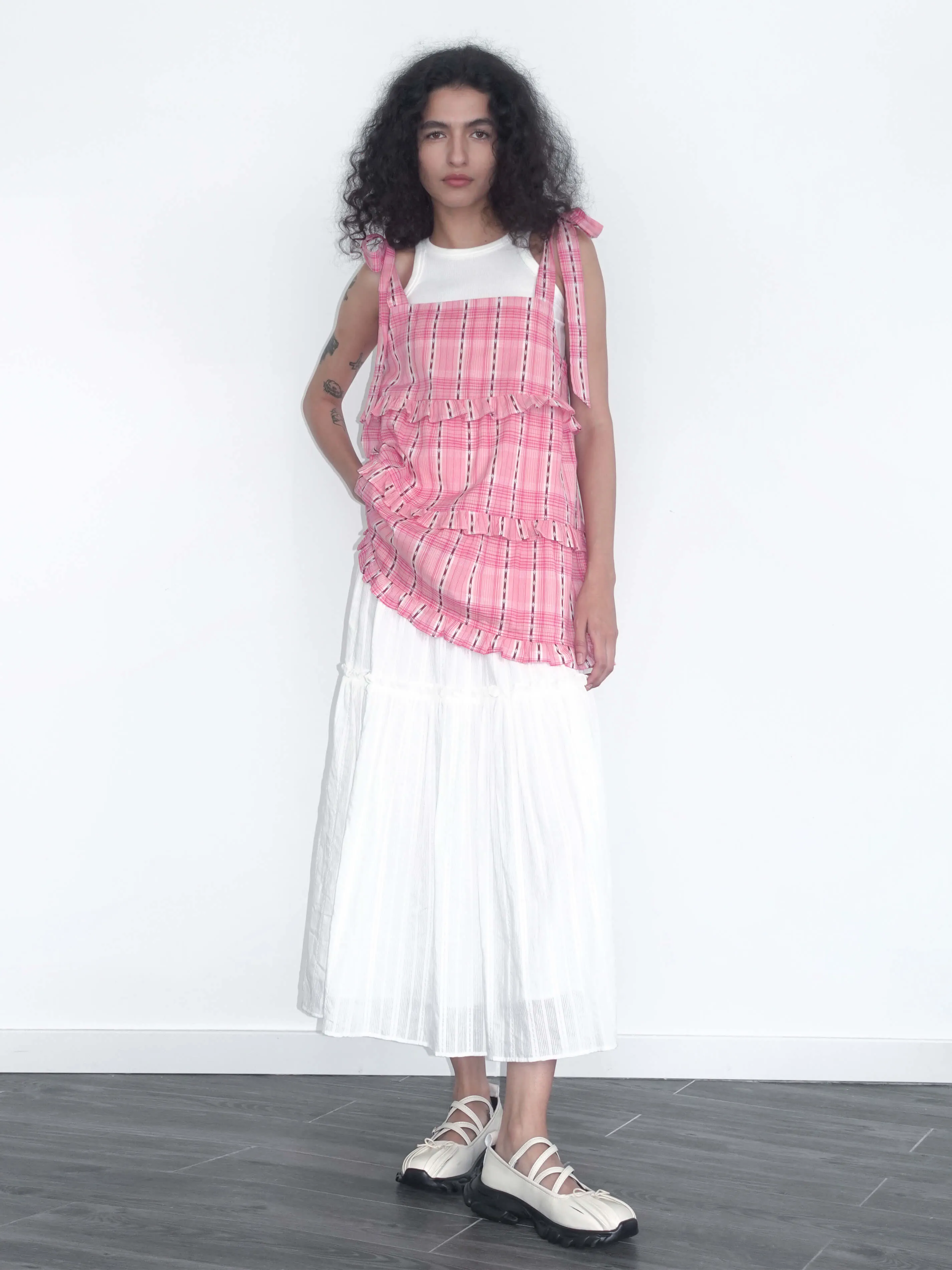 Pink Ruffled Striped Cami Top