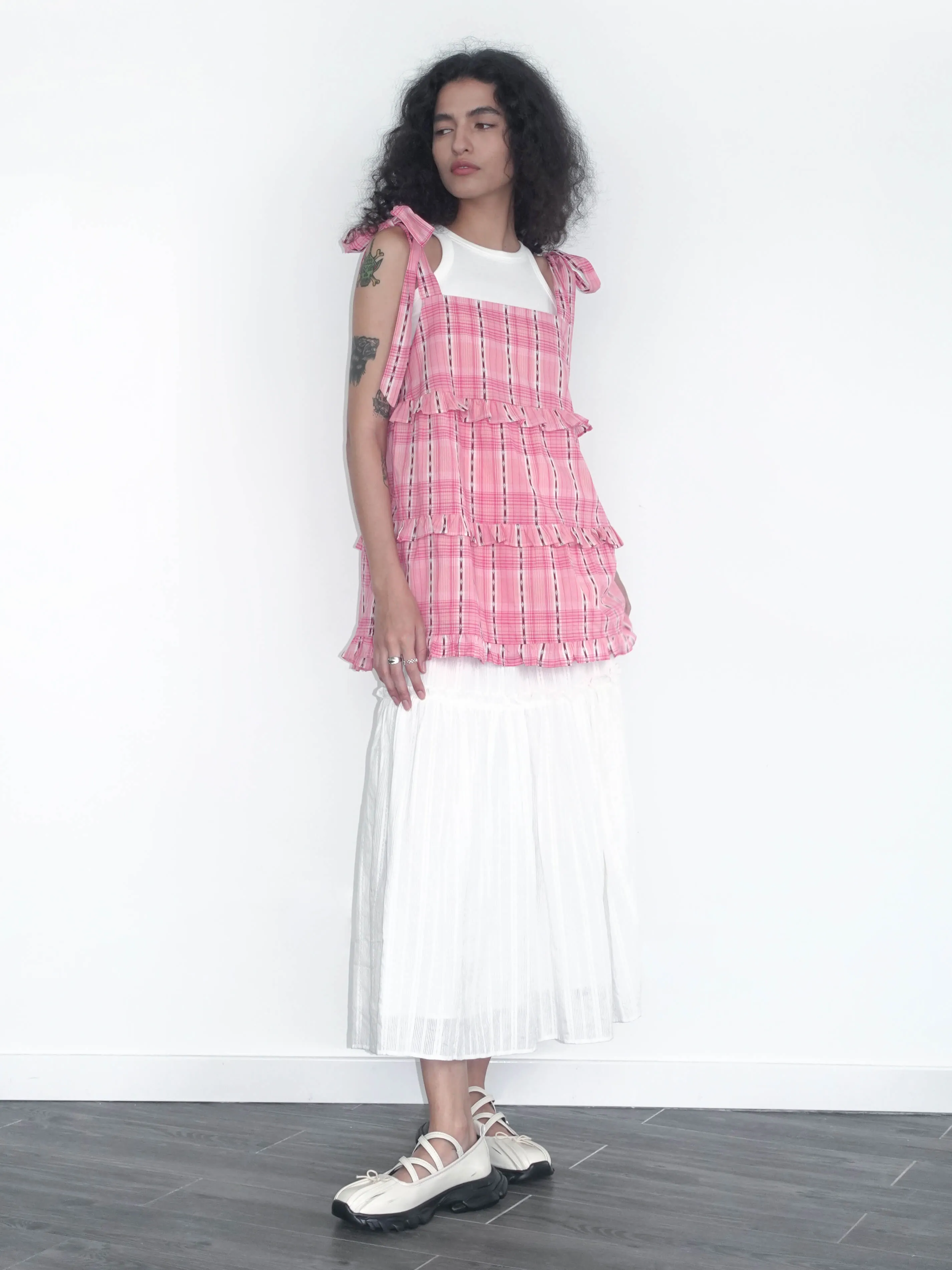 Pink Ruffled Striped Cami Top