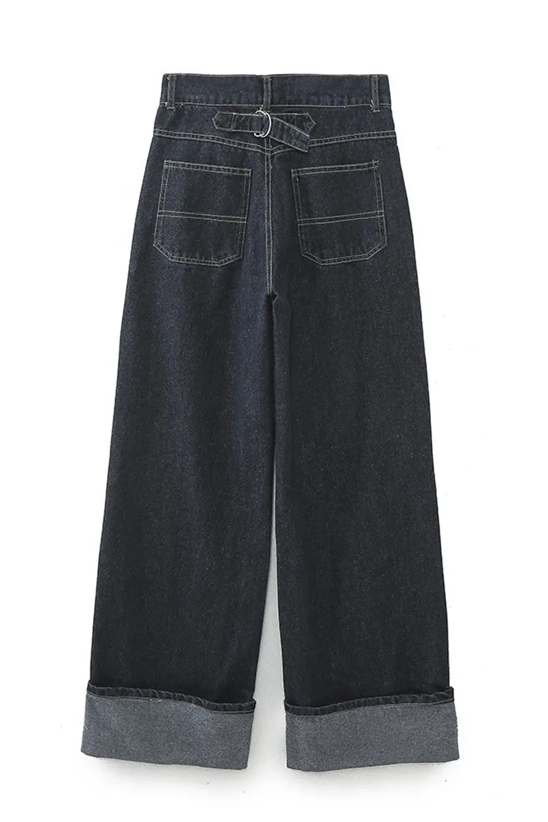 PK656 Navy Rolled Hem Jeans