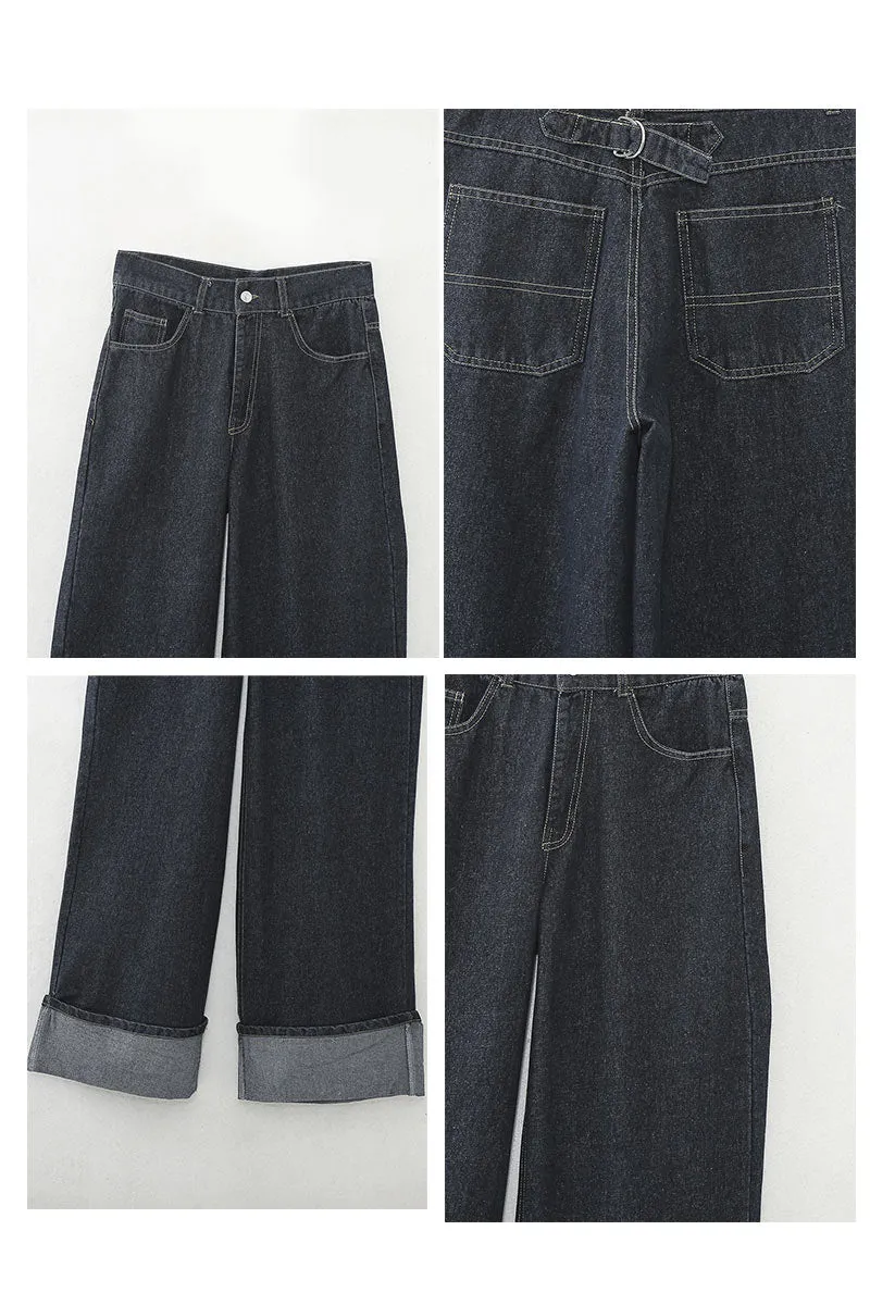 PK656 Navy Rolled Hem Jeans