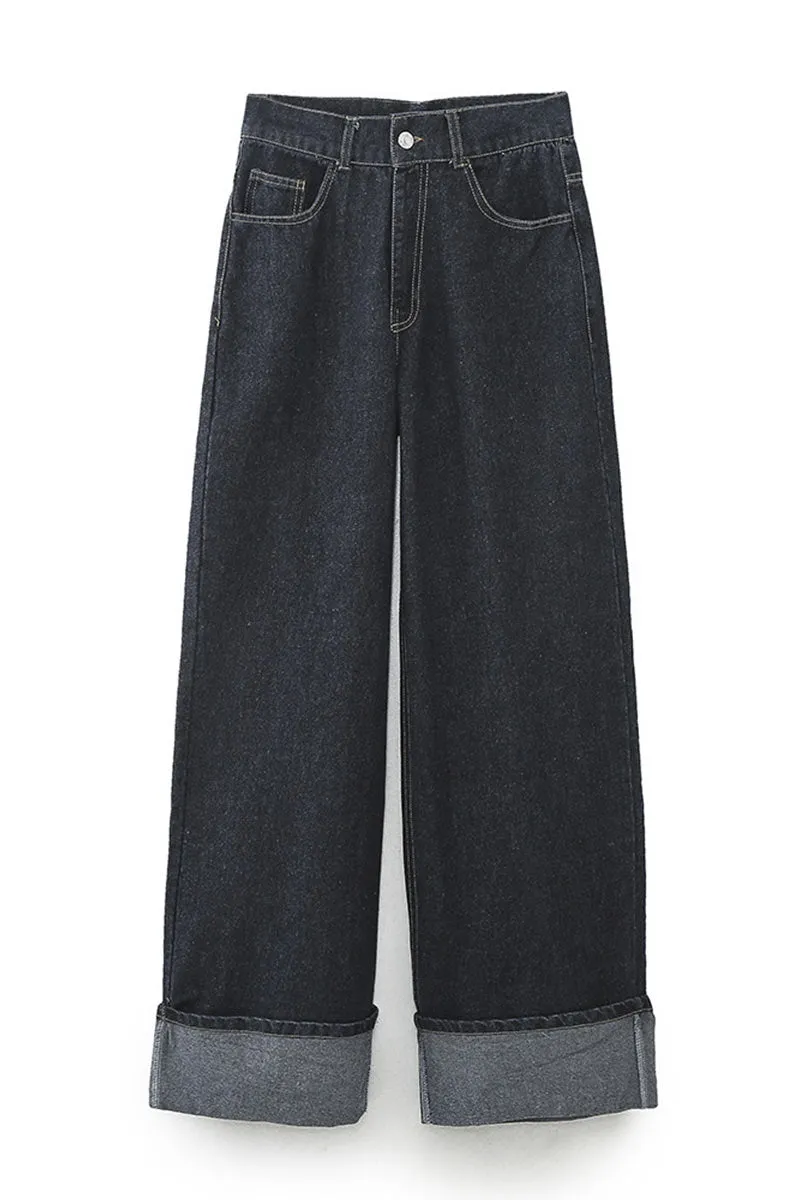 PK656 Navy Rolled Hem Jeans