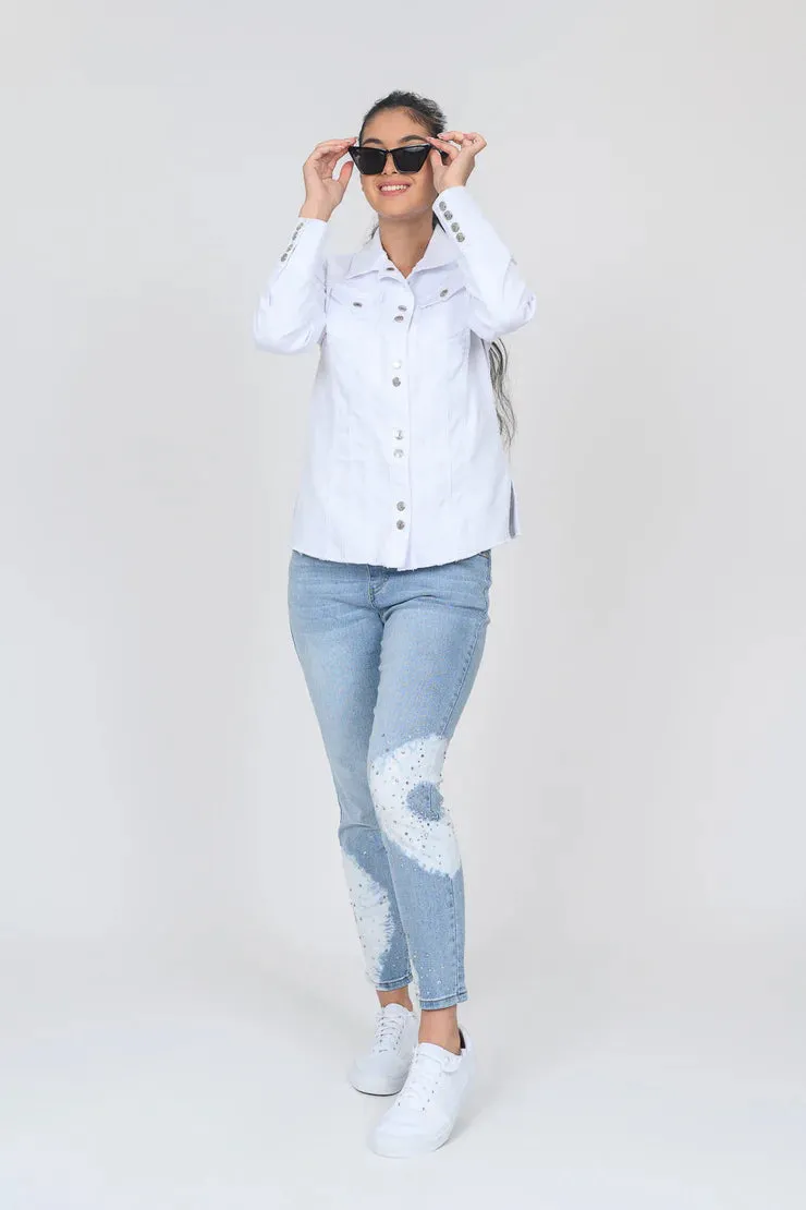 Pull On Jeans Light Denim Color with Rhinestones & Tie Dye Circles