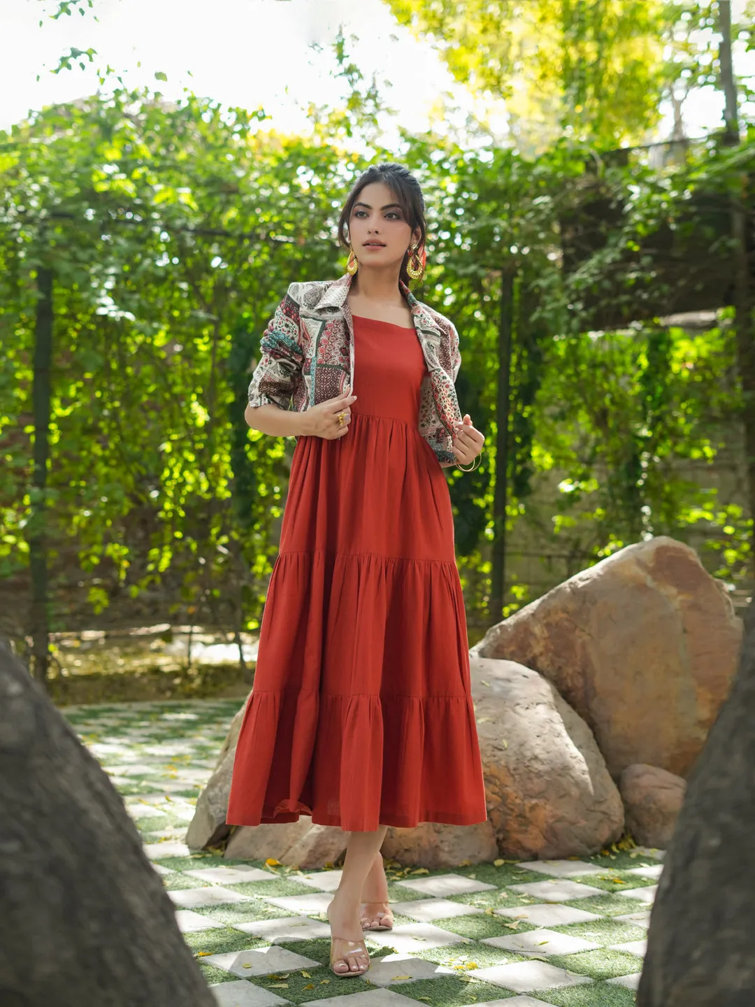 Pure Cotton Fit & Flare Midi Dress with Jacket