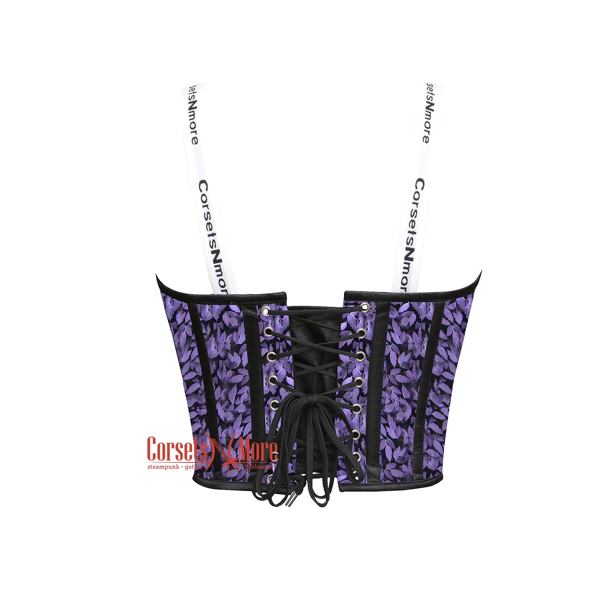 Purple Leaf Printed Leather Crop Corset Overbust Bustier Steampunk Halloween Costume