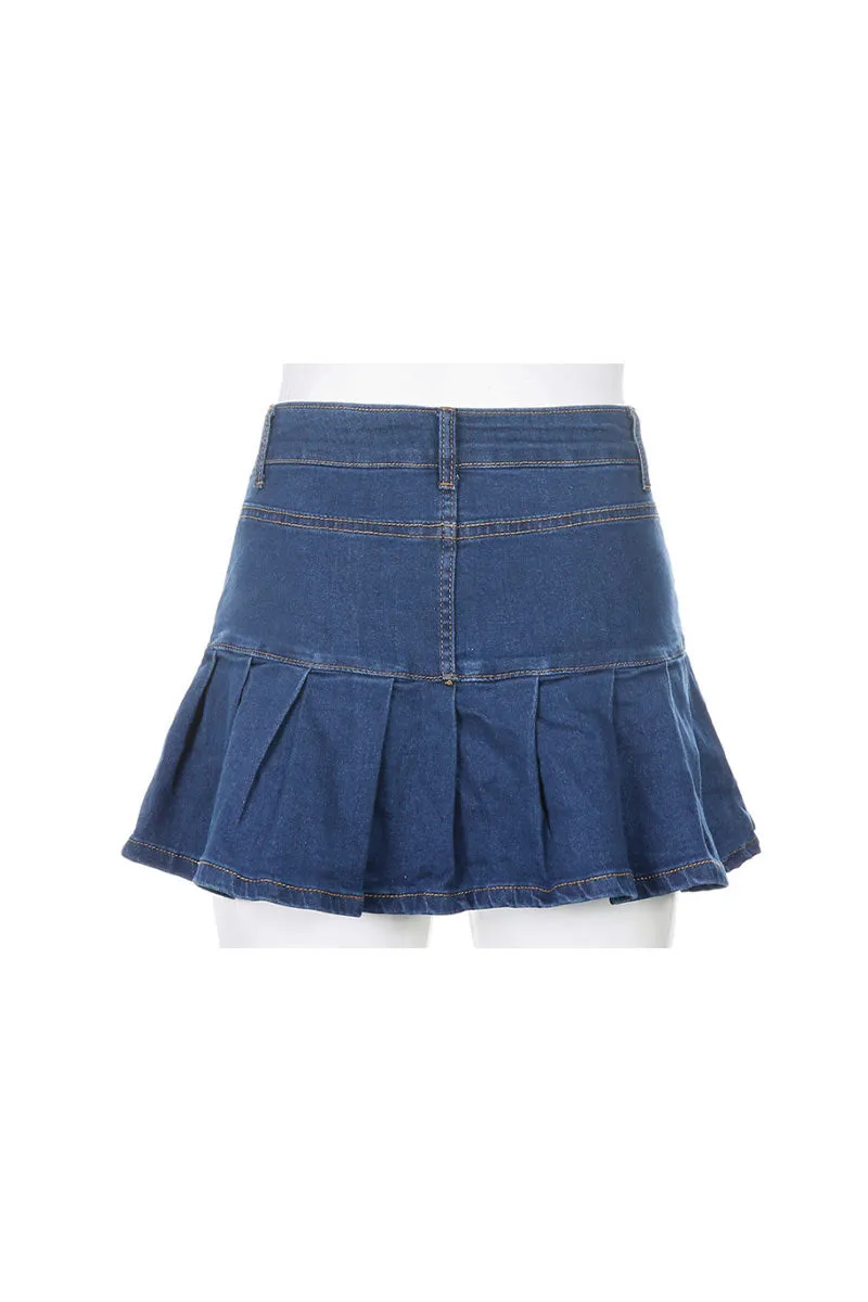 QE424 Pleated Denim Mini Skirt