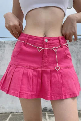 QE424 Pleated Denim Mini Skirt