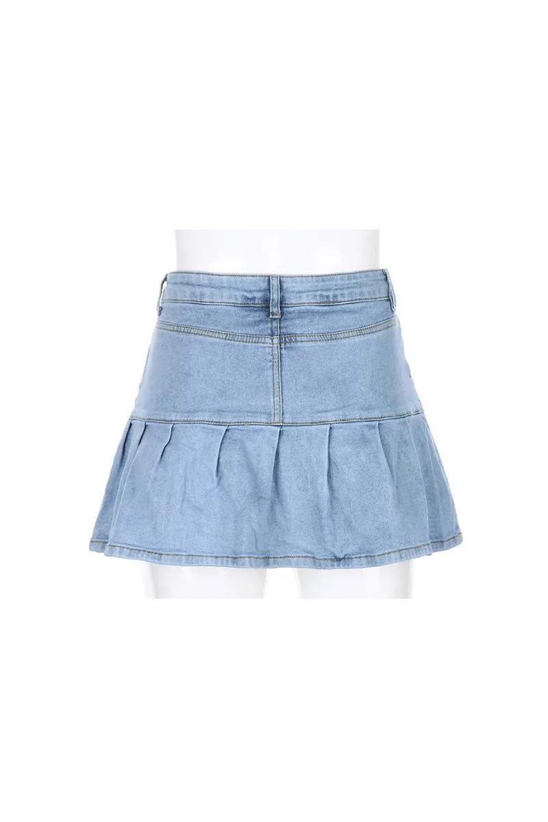 QE424 Pleated Denim Mini Skirt