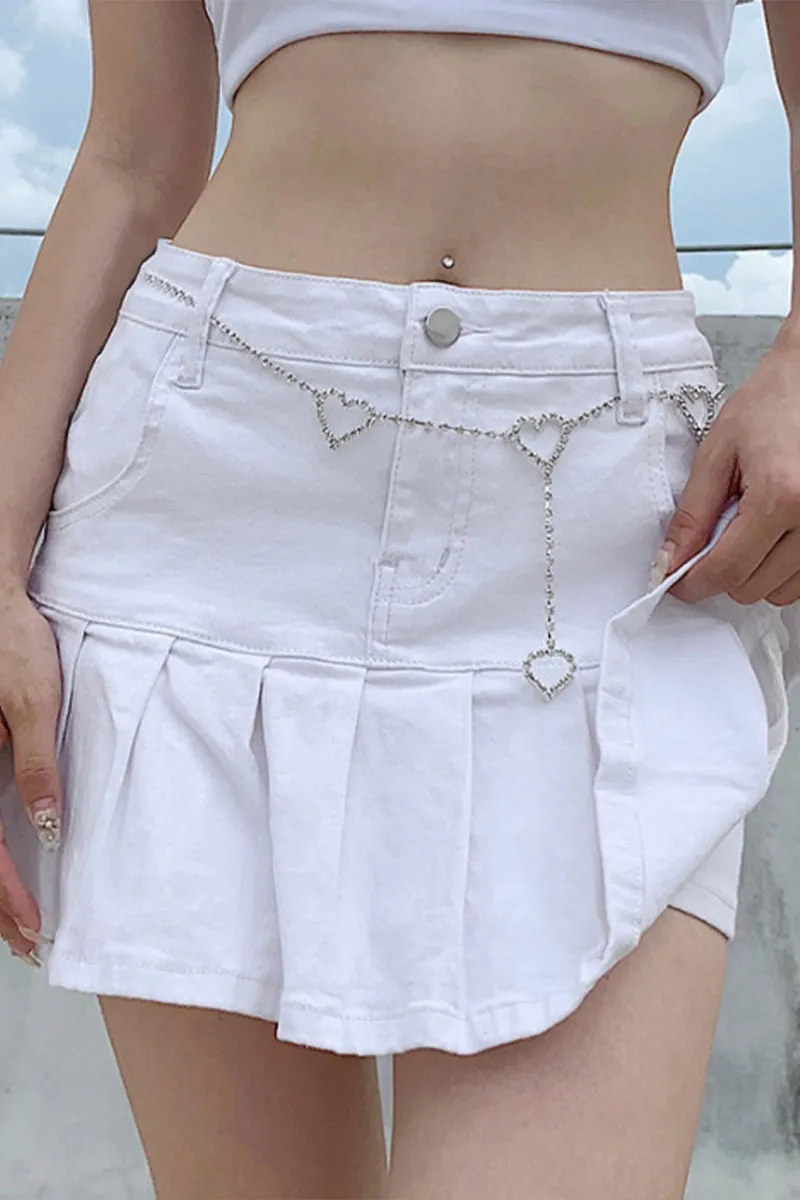 QE424 Pleated Denim Mini Skirt