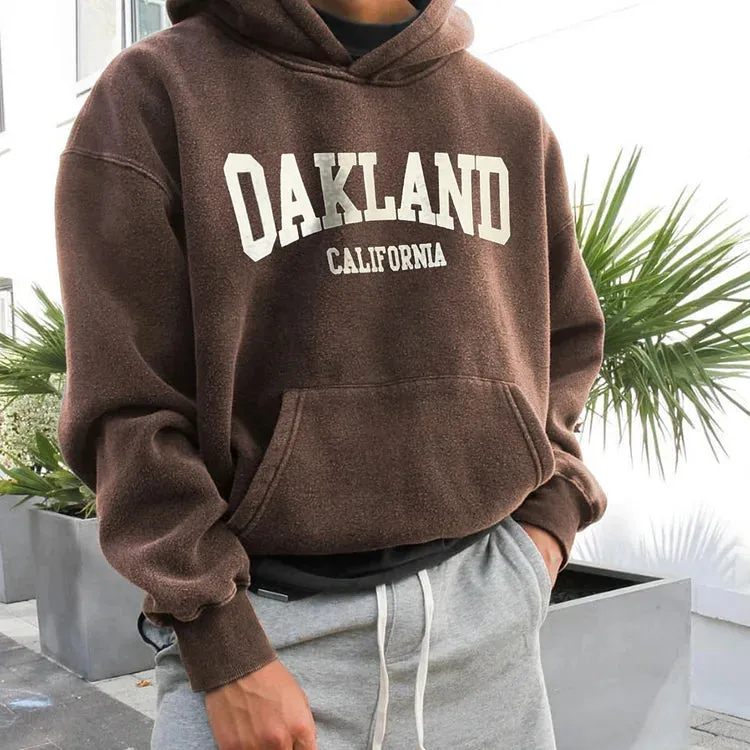 Retro  Oakland Casual Print Hoodie