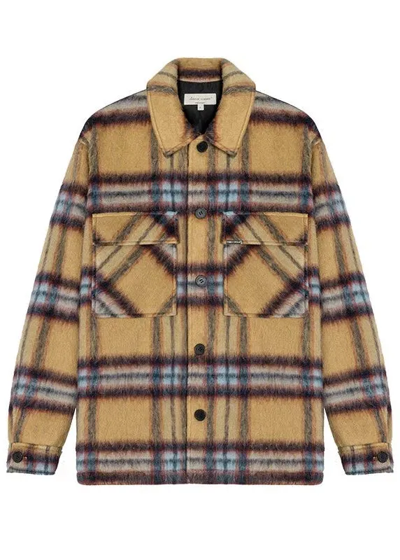 Retro Plaid Patchwork Long Woollen Overshirt