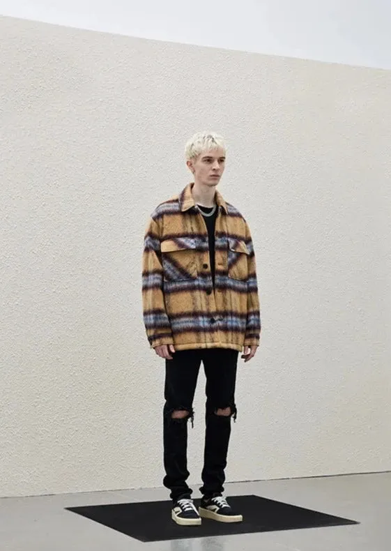 Retro Plaid Patchwork Long Woollen Overshirt