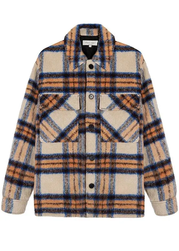 Retro Plaid Patchwork Long Woollen Overshirt