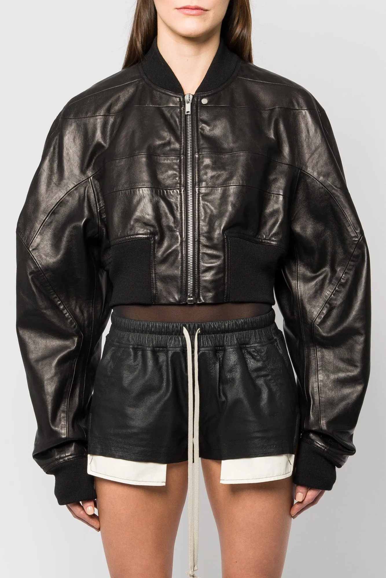 Rick Owens Girdered Cropped Bomber in Black SS25