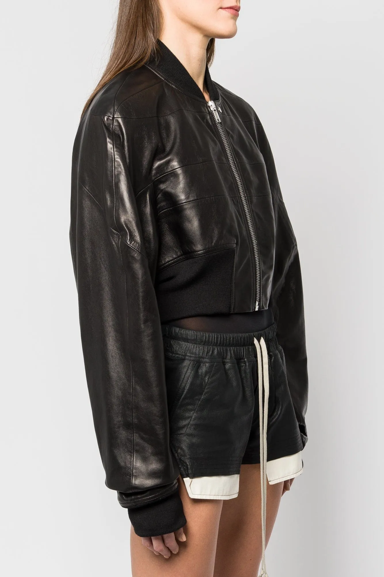 Rick Owens Girdered Cropped Bomber in Black SS25