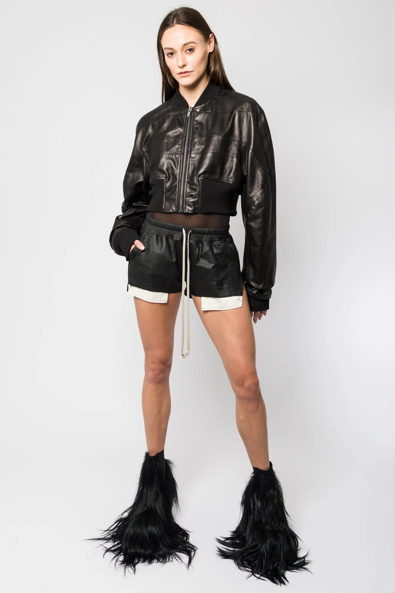 Rick Owens Girdered Cropped Bomber in Black SS25