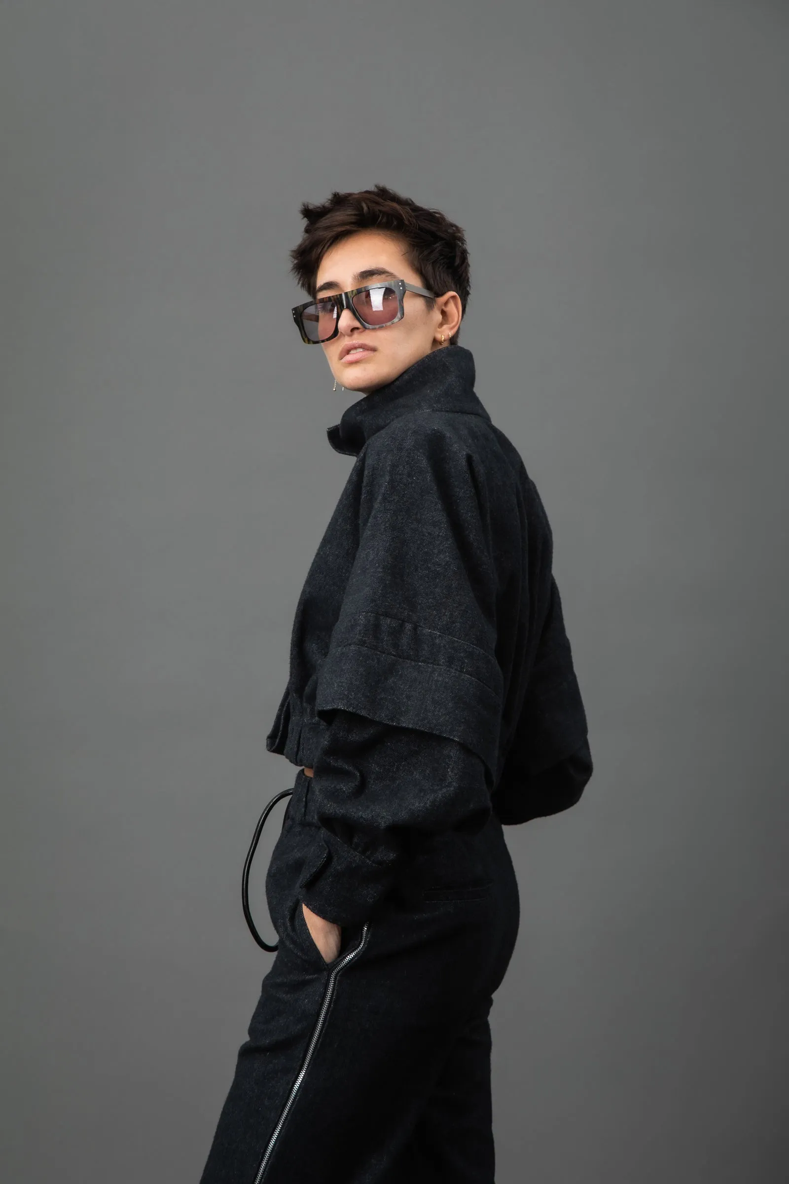 Ripley Navy Cropped Voluminous Jacket