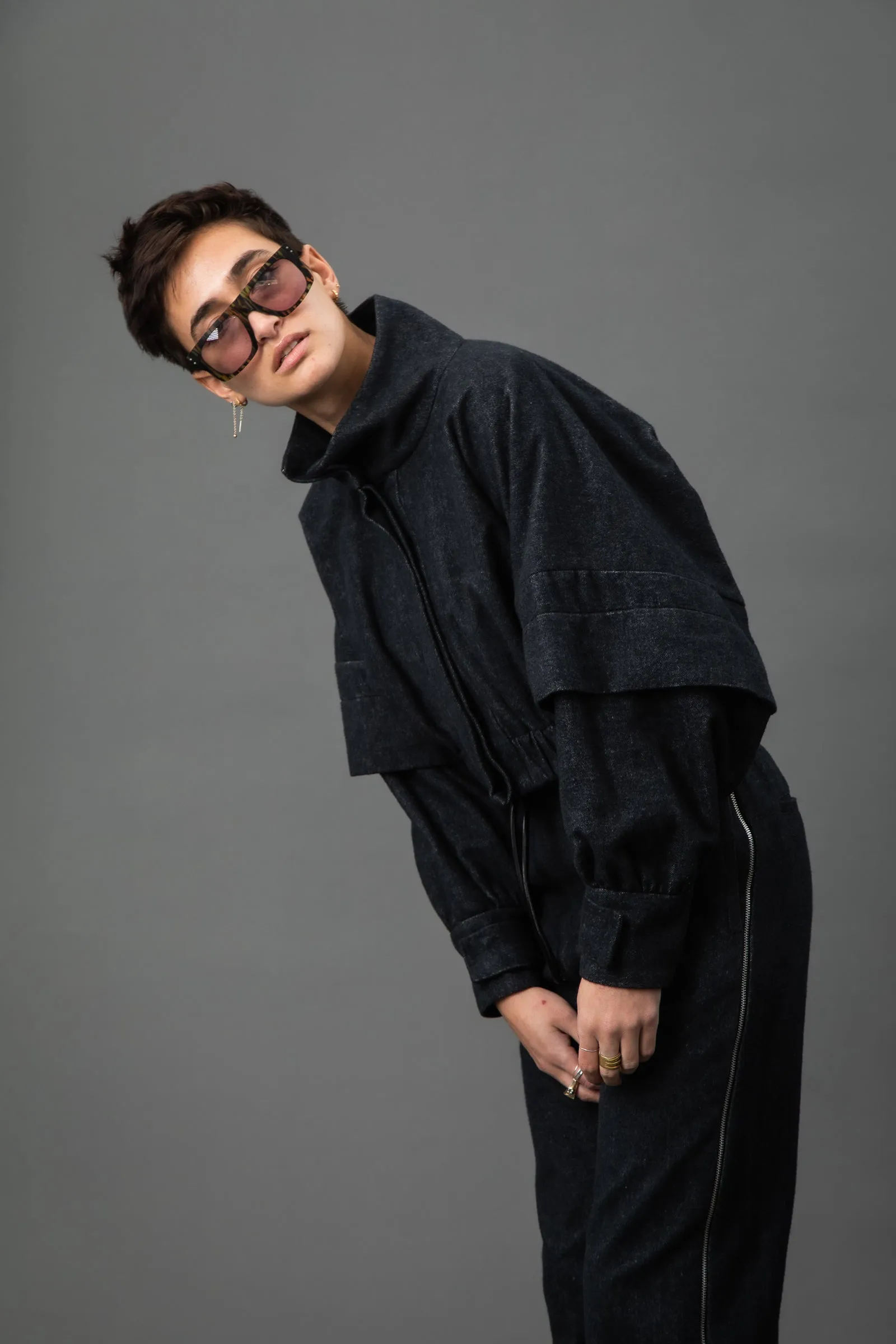 Ripley Navy Cropped Voluminous Jacket