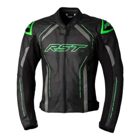 S1 CE Mens Leather Jacket - Black / Grey / Neon Green