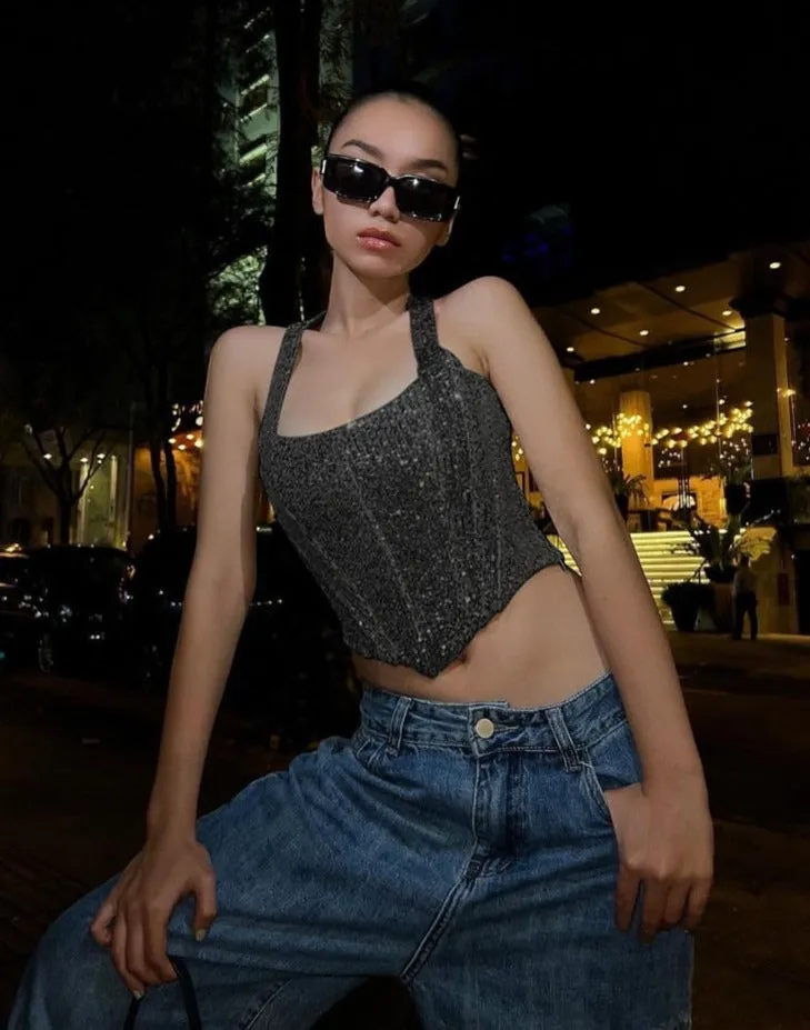 Sequin Halter Corset Top