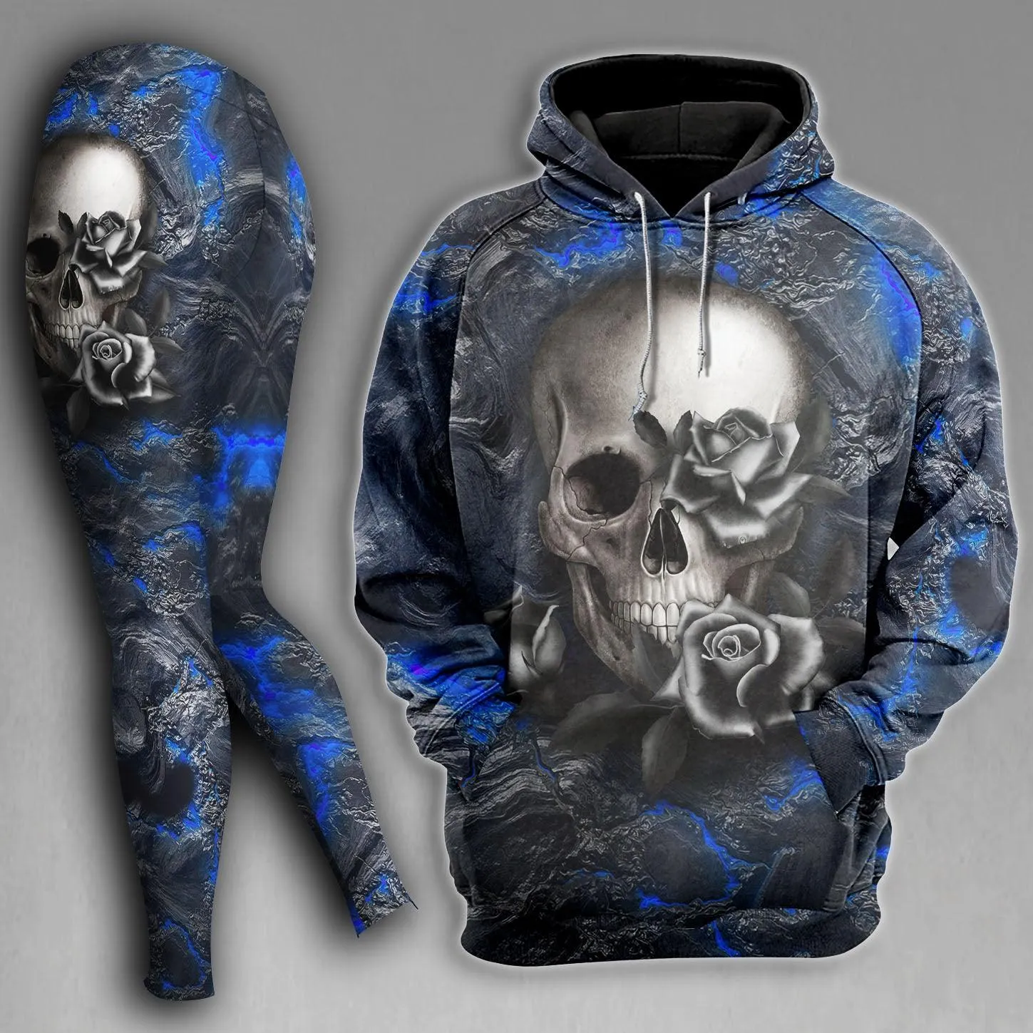 Skull Lava Blue Gothic Combo Hoodie and Leggings