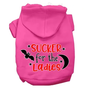 Sucker For The Ladies Screen Print Dog Hoodie Bright Pink L
