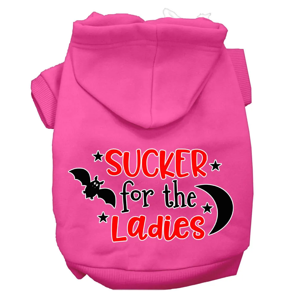Sucker For The Ladies Screen Print Dog Hoodie Bright Pink Xxxl