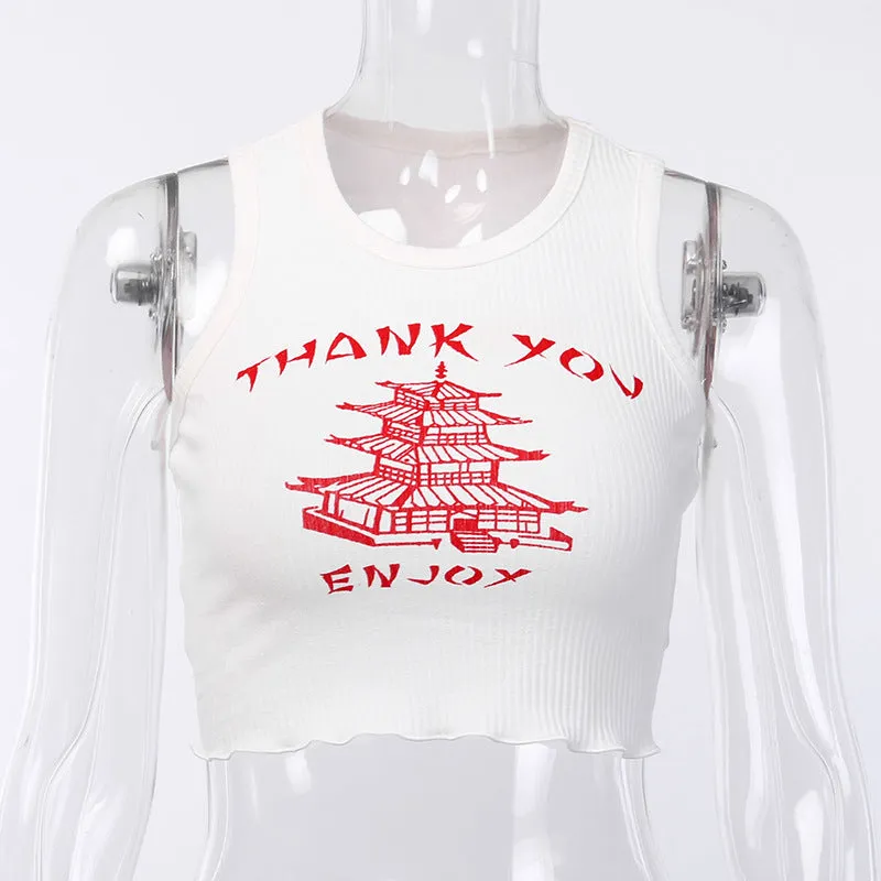 Thank You Enjoy Crane Tower crop top