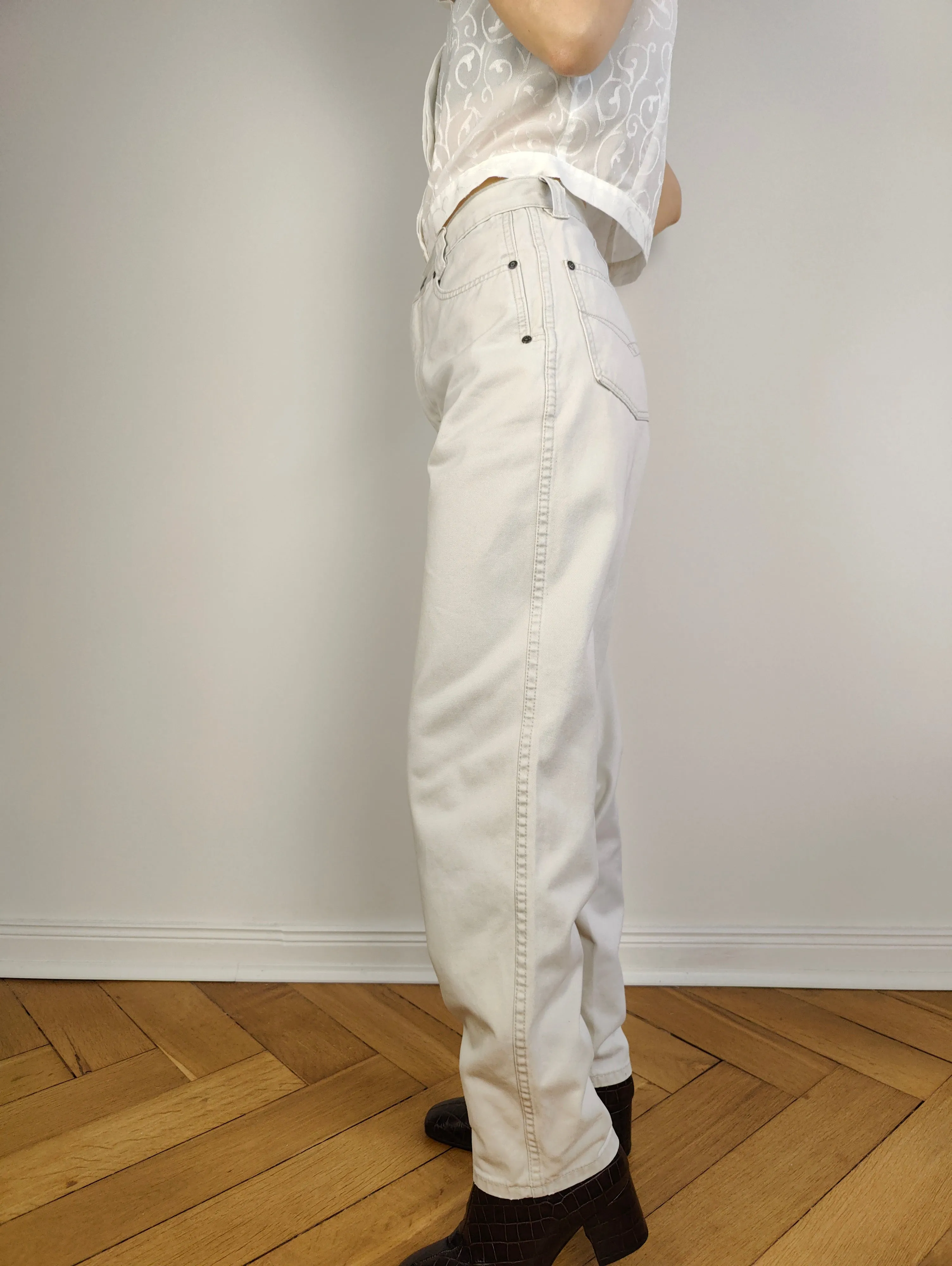 The White Grey Cotton Mom Trousers | Vintage Janet by Annabelle high waist mom jeans relaxed fit pants 30/30 M