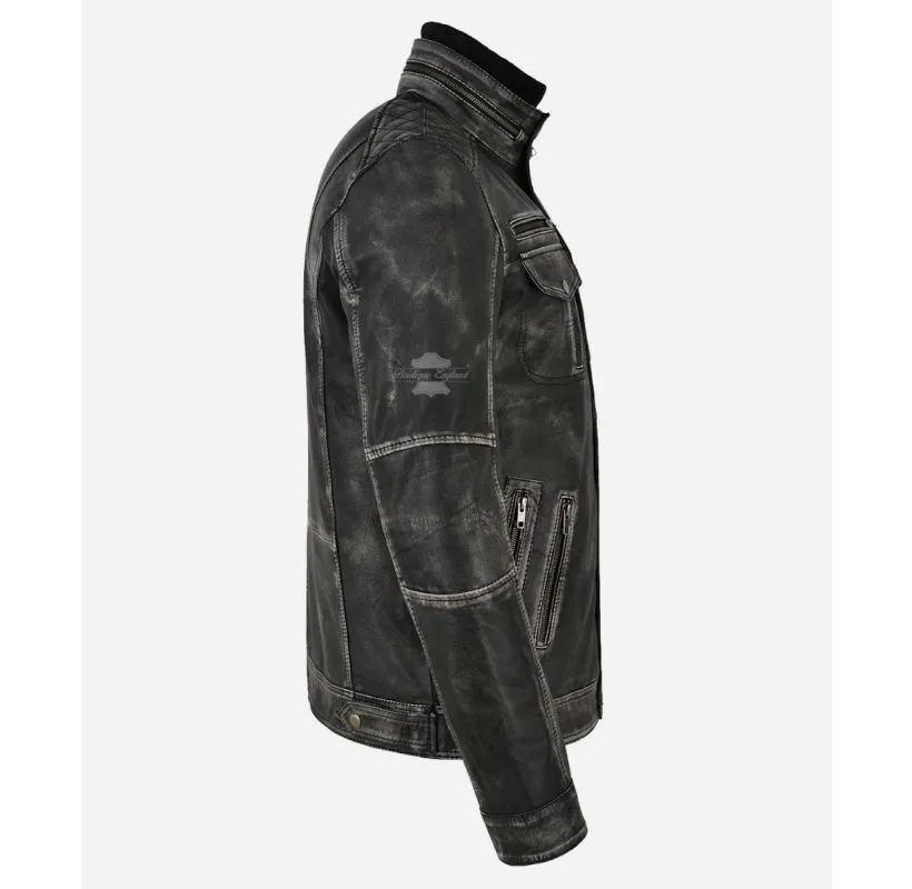 TORONTO Grey VINTAGE LEATHER JACKET CLASSIC DOUBLE COLLARED JACKET