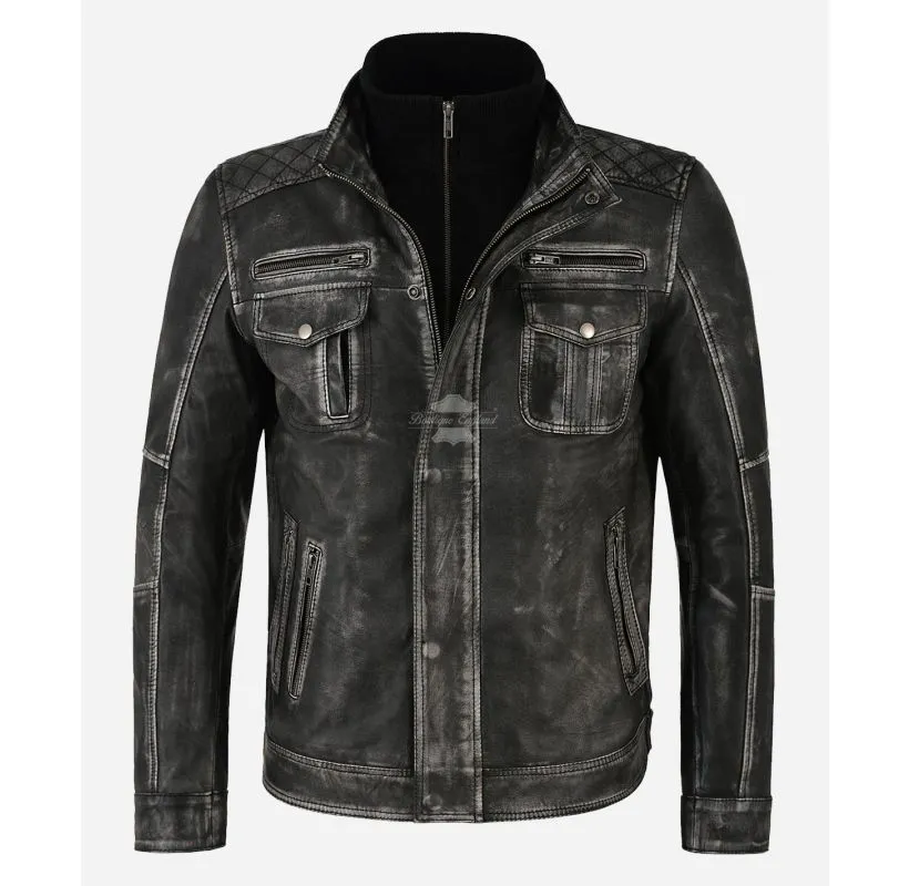 TORONTO Grey VINTAGE LEATHER JACKET CLASSIC DOUBLE COLLARED JACKET