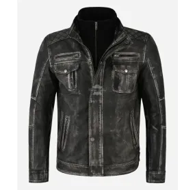 TORONTO Grey VINTAGE LEATHER JACKET CLASSIC DOUBLE COLLARED JACKET