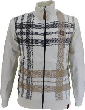 Trojan Mens Ecru Oversize Check Retro Track Tops