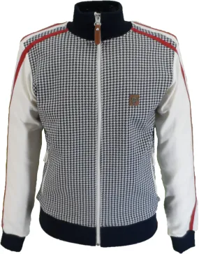 Trojan Records Mens Ecru Dogtooth Check Retro Track Tops