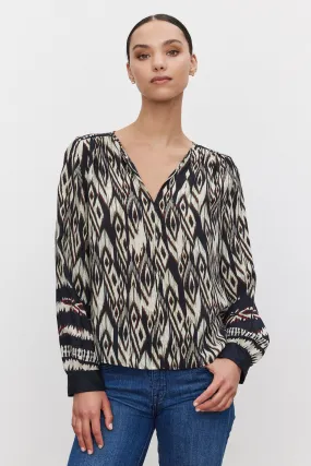 Veabrielle Black Ikat Boho Top