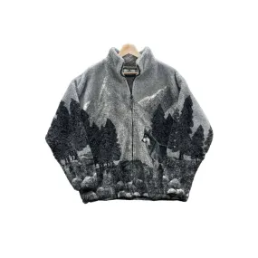 Vintage 1990's Black Mountain Wolf Animal Nature Fleece Zip Up Jacket