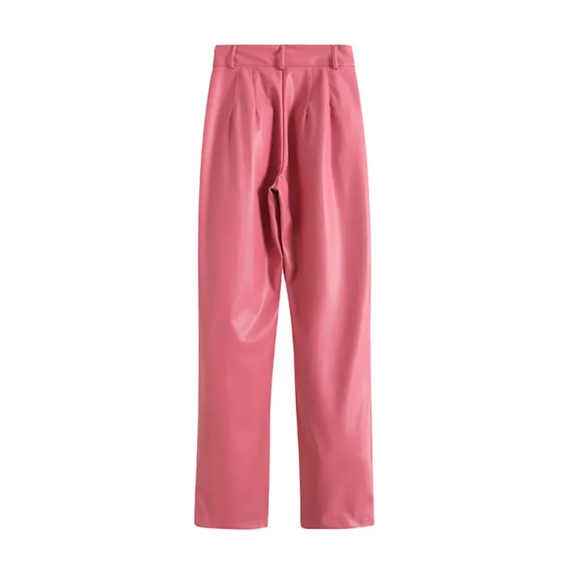 Vintage High Waist Faux Leather Straight Pants