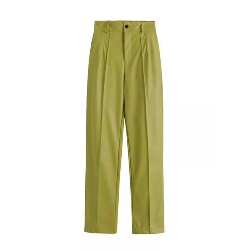 Vintage High Waist Faux Leather Straight Pants