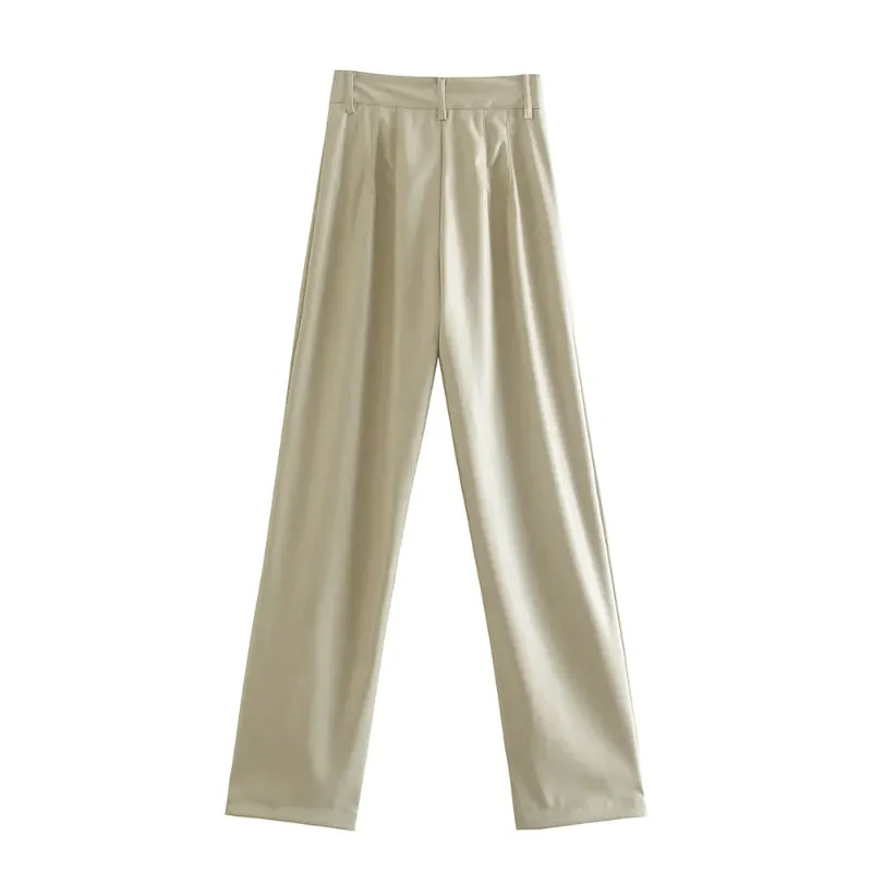 Vintage High Waist Faux Leather Straight Pants