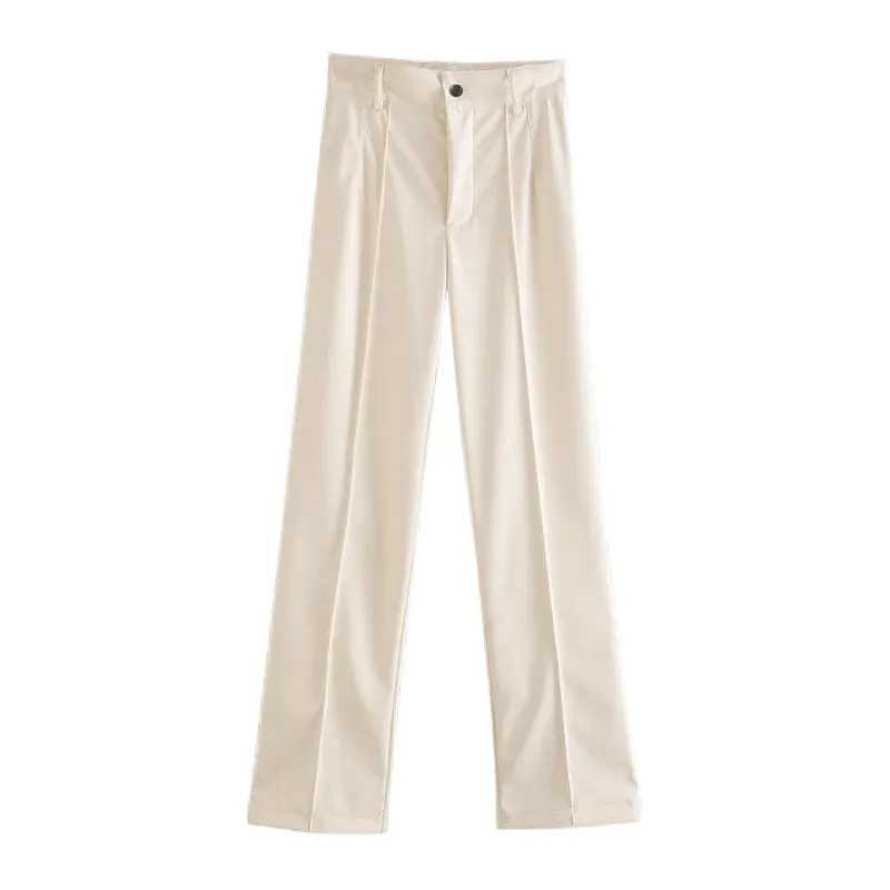 Vintage High Waist Faux Leather Straight Pants