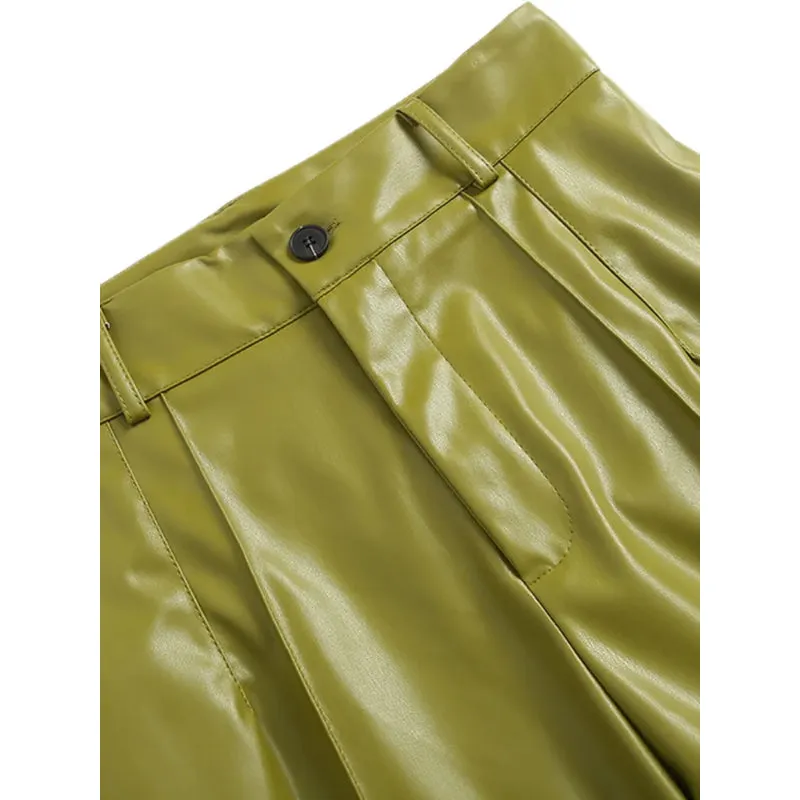 Vintage High Waist Faux Leather Straight Pants