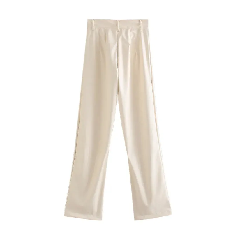 Vintage High Waist Faux Leather Straight Pants