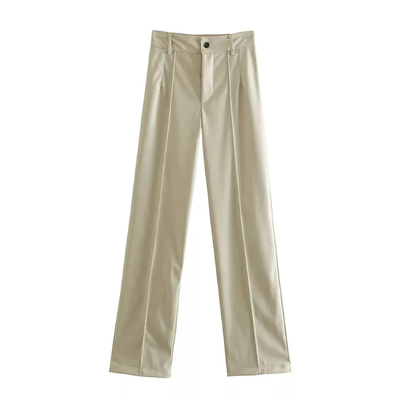 Vintage High Waist Faux Leather Straight Pants