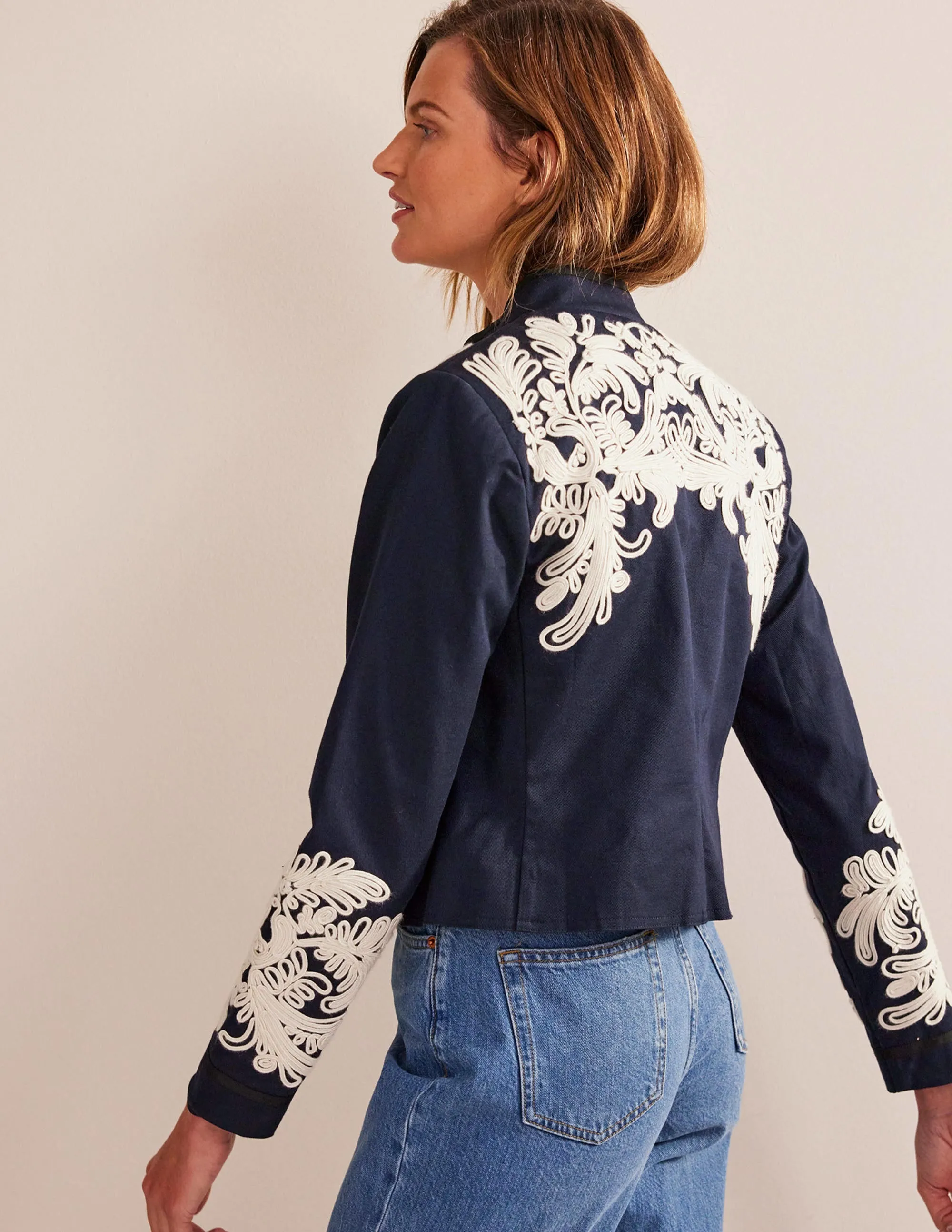 Warwick Embroidered Jacket-Navy