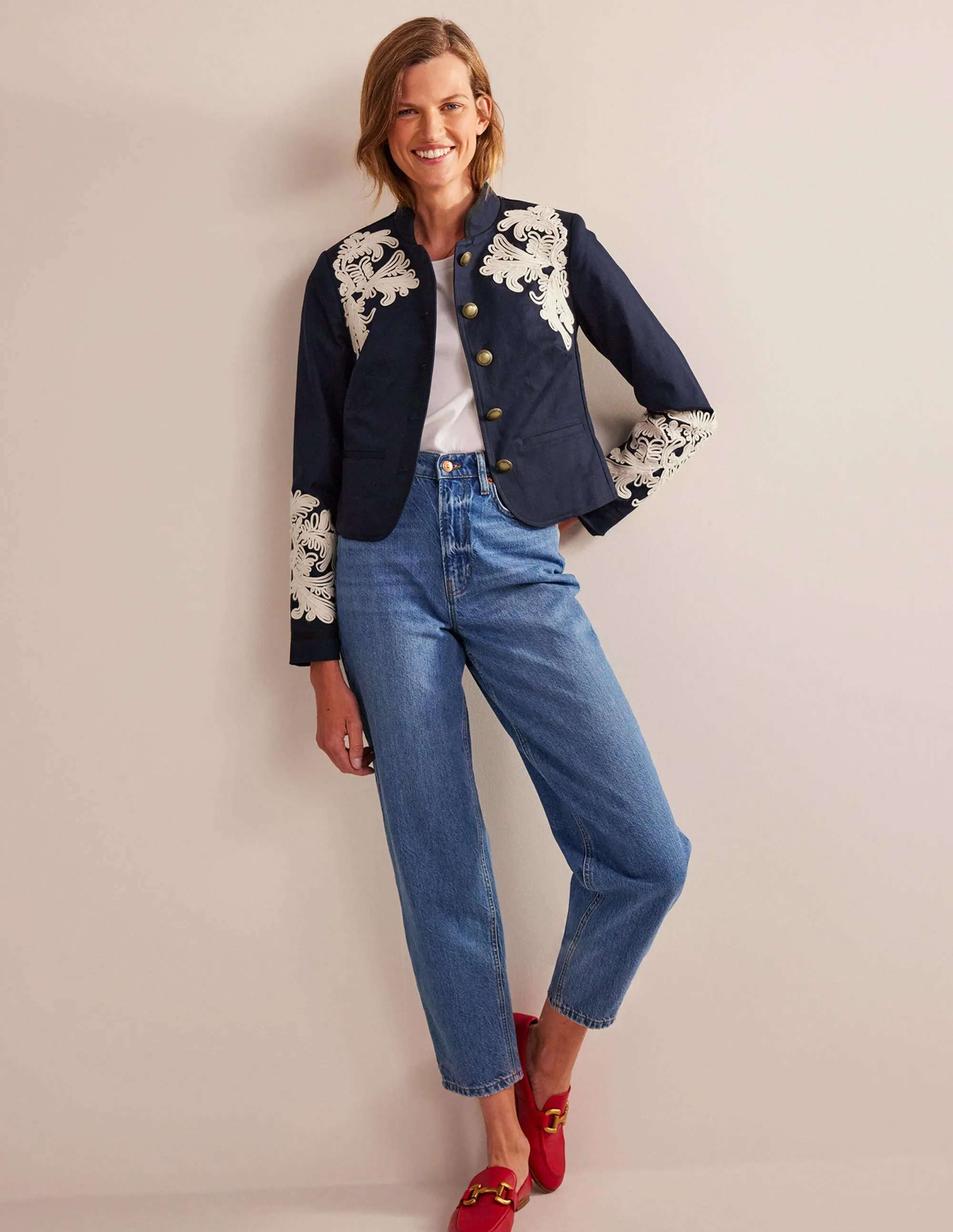 Warwick Embroidered Jacket-Navy