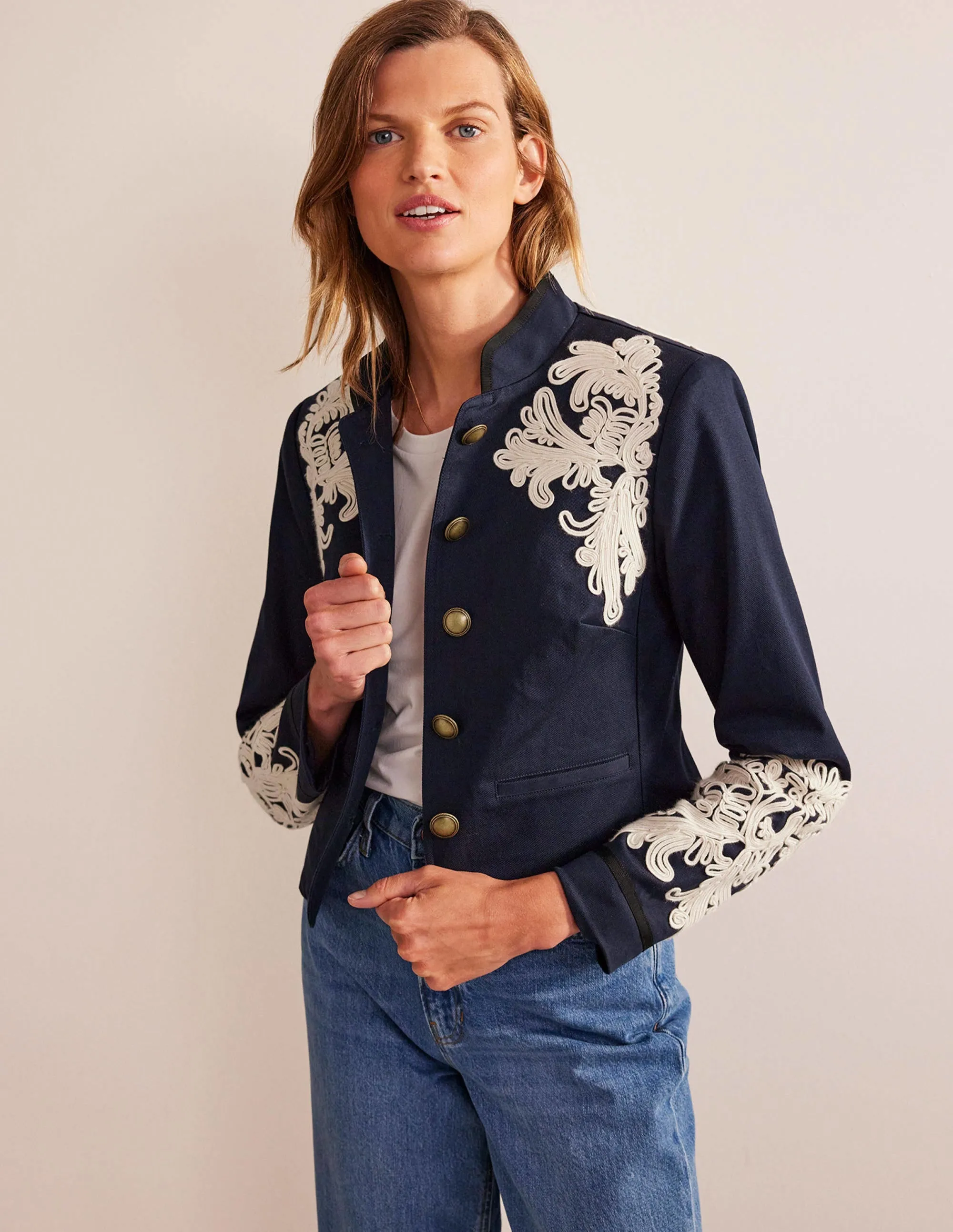 Warwick Embroidered Jacket-Navy