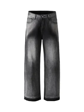 Washed Raw Edge Straight Jeans
