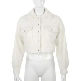 White Cropped Teddy Borg Jacket